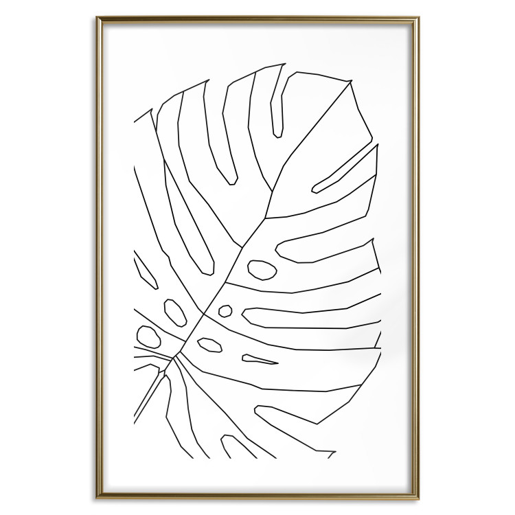 Poster Monstera Drawing - black and white line art of monstera leaf on light background 128079 additionalImage 16