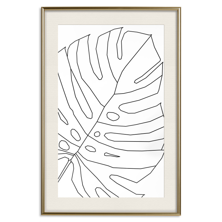 Poster Monstera Drawing - black and white line art of monstera leaf on light background 128079 additionalImage 20