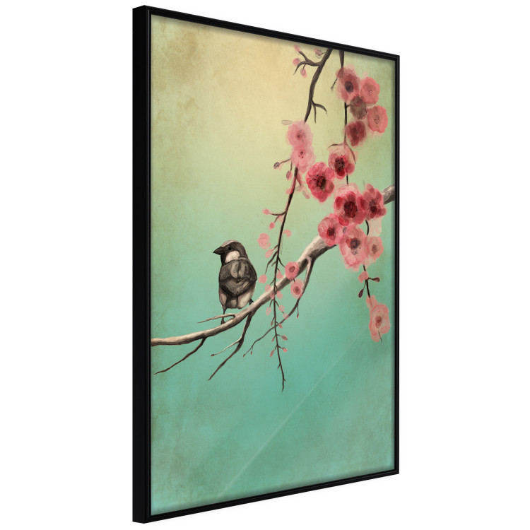 Wall Poster Cherry Blossoms - colorful composition with a small bird among branches 129379 additionalImage 11