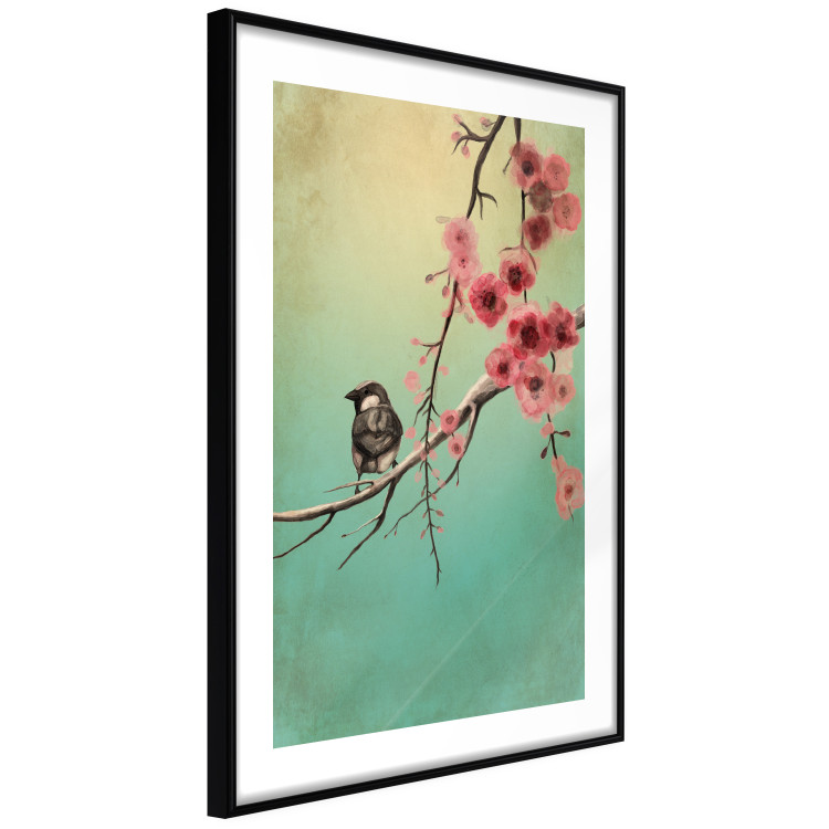Wall Poster Cherry Blossoms - colorful composition with a small bird among branches 129379 additionalImage 8