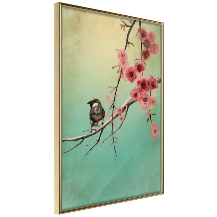 Wall Poster Cherry Blossoms - colorful composition with a small bird among branches 129379 additionalImage 12