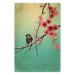 Wall Poster Cherry Blossoms - colorful composition with a small bird among branches 129379