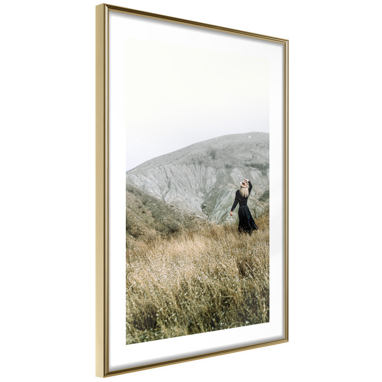 Poster Lost in Nature - landscape of a meadow with a woman against a mountain range 130279 additionalImage 9