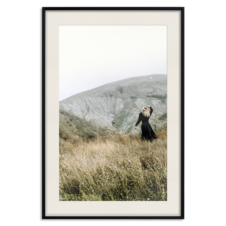 Poster Lost in Nature - landscape of a meadow with a woman against a mountain range 130279 additionalImage 19