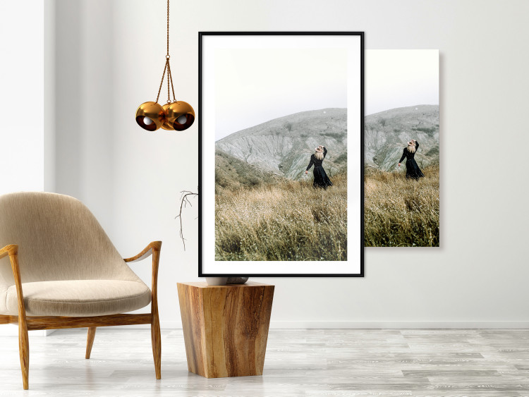 Poster Lost in Nature - landscape of a meadow with a woman against a mountain range 130279 additionalImage 18