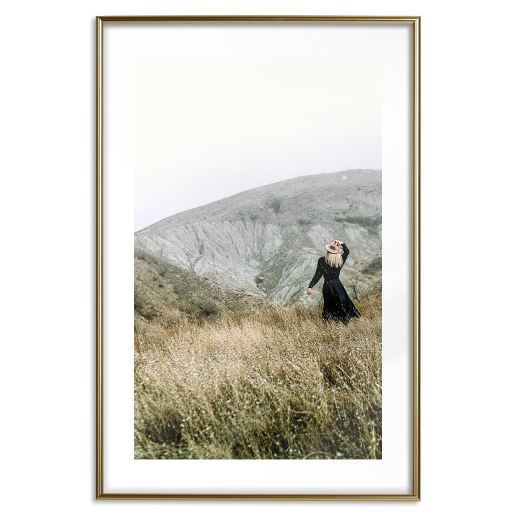 Poster Lost in Nature - landscape of a meadow with a woman against a mountain range 130279 additionalImage 14