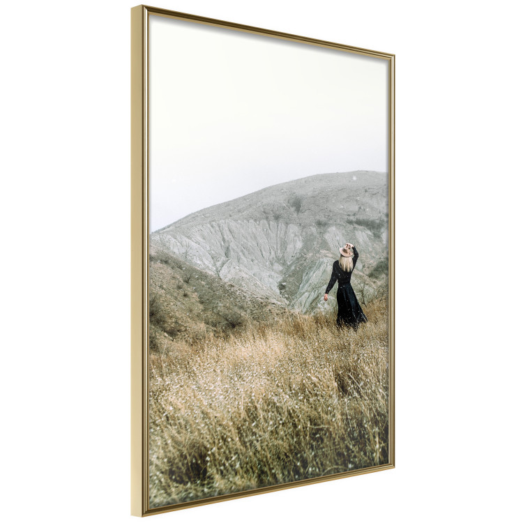 Poster Lost in Nature - landscape of a meadow with a woman against a mountain range 130279 additionalImage 12