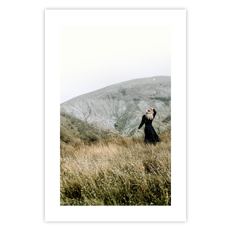 Poster Lost in Nature - landscape of a meadow with a woman against a mountain range 130279 additionalImage 25