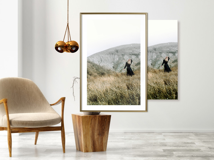 Poster Lost in Nature - landscape of a meadow with a woman against a mountain range 130279 additionalImage 15