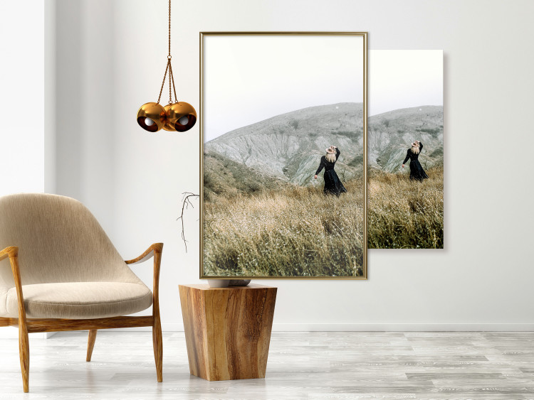 Poster Lost in Nature - landscape of a meadow with a woman against a mountain range 130279 additionalImage 7