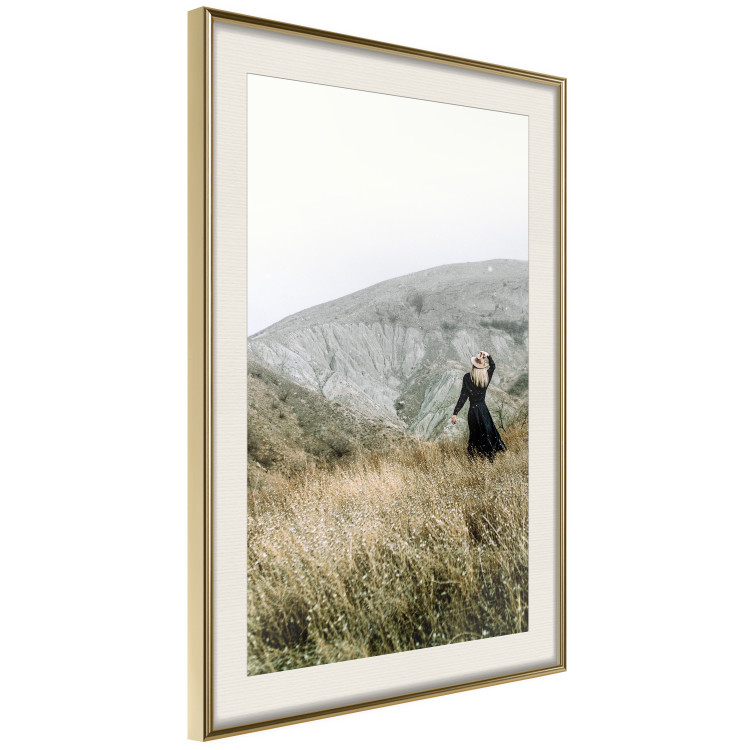 Poster Lost in Nature - landscape of a meadow with a woman against a mountain range 130279 additionalImage 3