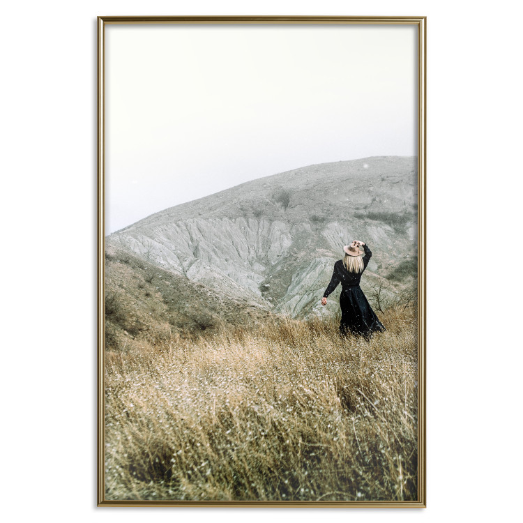 Poster Lost in Nature - landscape of a meadow with a woman against a mountain range 130279 additionalImage 21