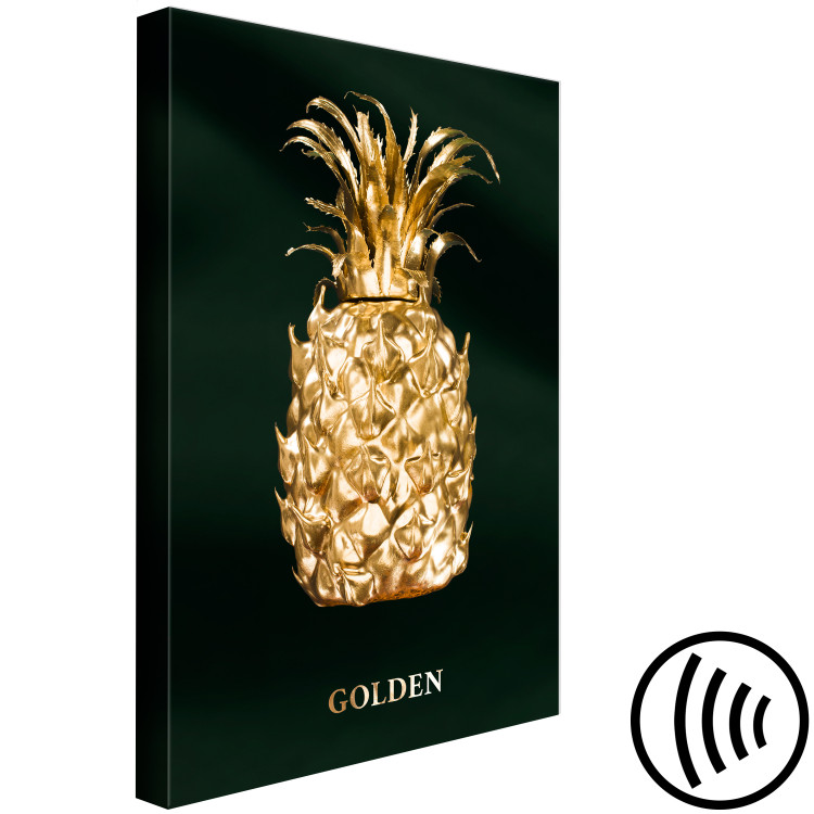 Canvas Art Print Gold pineapple - fruit with an inscription on the green background 135579 additionalImage 6