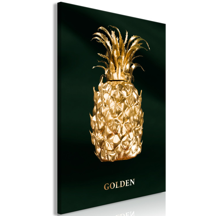 Canvas Art Print Gold pineapple - fruit with an inscription on the green background 135579 additionalImage 2