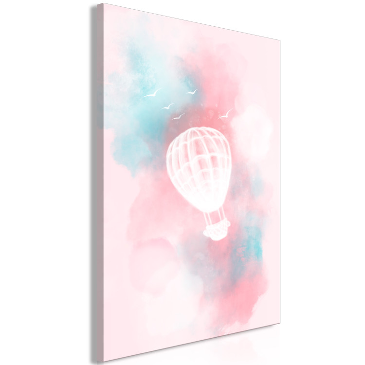 Canvas Balloon on a pastel sky - a ruined landscape with clouds and birds in pink and blue shades in the style of watercolor 135679 additionalImage 2