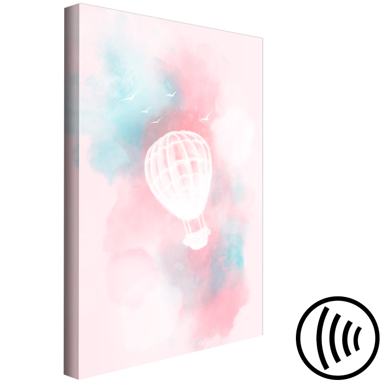 Canvas Balloon on a pastel sky - a ruined landscape with clouds and birds in pink and blue shades in the style of watercolor 135679 additionalImage 6