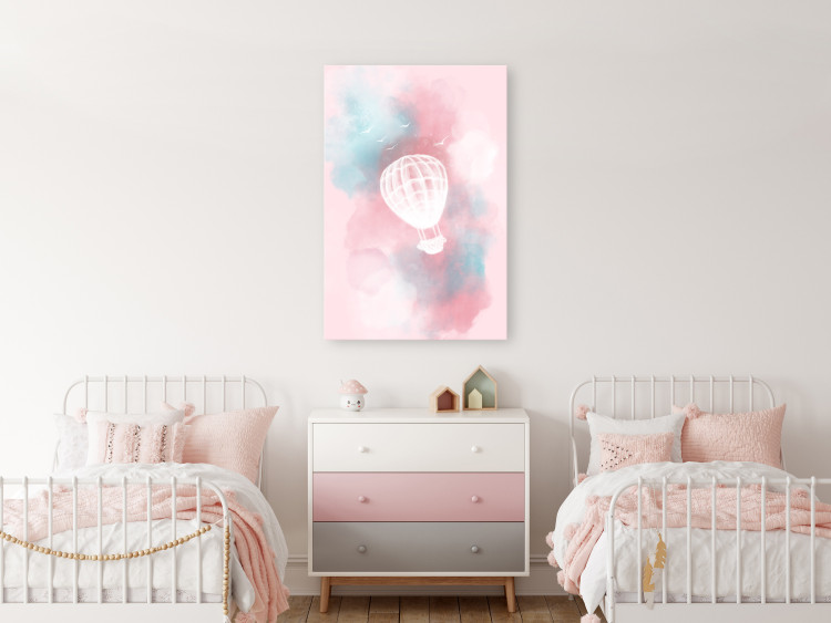 Canvas Balloon on a pastel sky - a ruined landscape with clouds and birds in pink and blue shades in the style of watercolor 135679 additionalImage 3