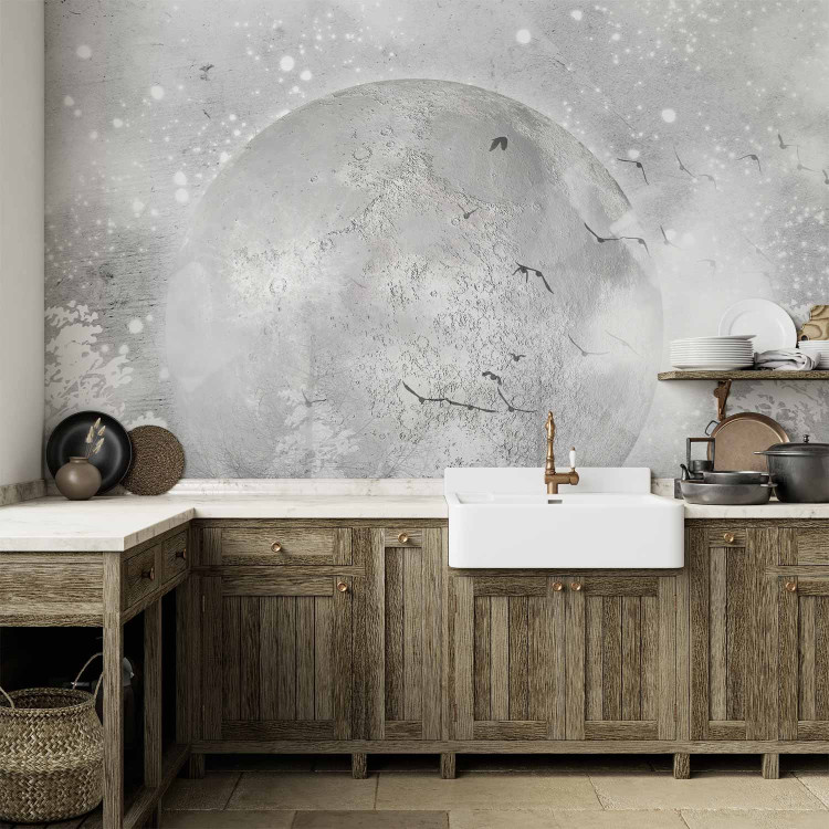 Wall Mural Abstract frosty grey composition - moon among trees with patterns 138379 additionalImage 6