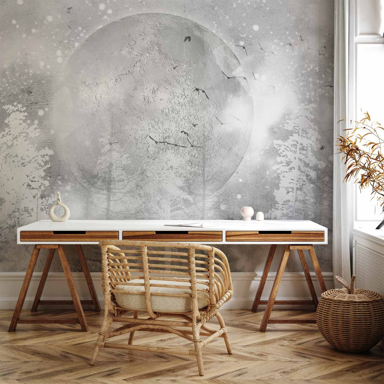 Wall Mural Abstract frosty grey composition - moon among trees with patterns 138379 additionalImage 4