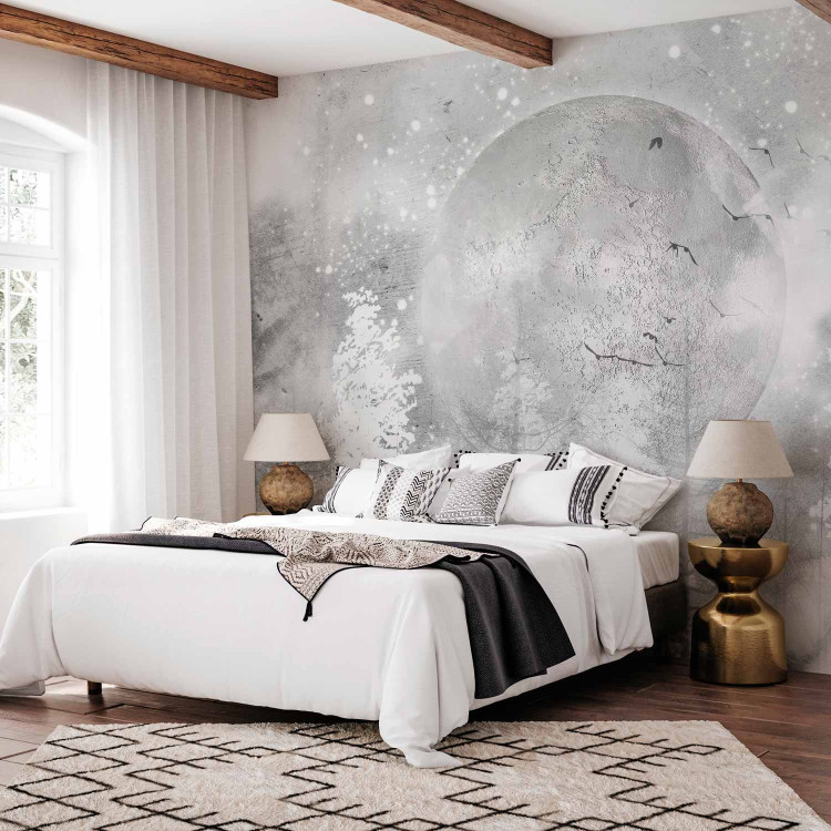 Wall Mural Abstract frosty grey composition - moon among trees with patterns 138379 additionalImage 2
