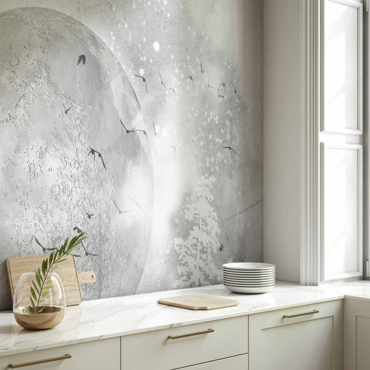 Wall Mural Abstract frosty grey composition - moon among trees with patterns 138379 additionalImage 7