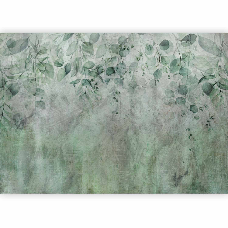 Wall Mural Among greenery - Delicate green leaf motif on a gray background 142279 additionalImage 1