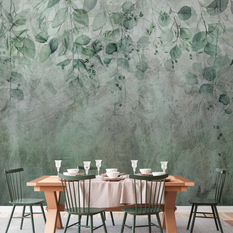 Wall Mural Among greenery - Delicate green leaf motif on a gray background 142279 additionalImage 6