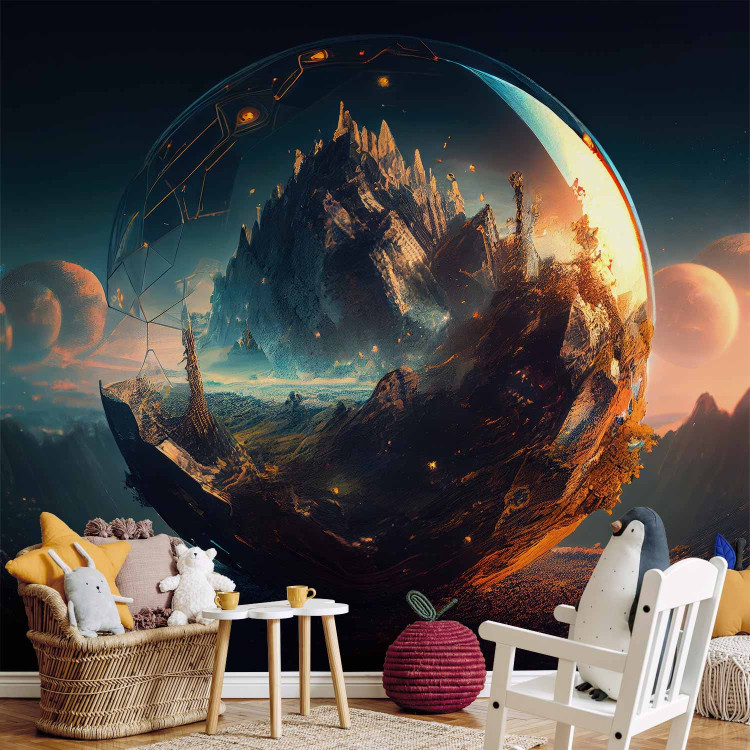 Photo Wallpaper A Magical Valley - A Mountain Landscape in a Glass Ball With Planets in the Background 150679 additionalImage 4