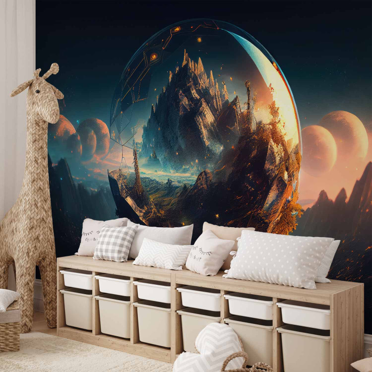 Photo Wallpaper A Magical Valley - A Mountain Landscape in a Glass Ball With Planets in the Background 150679 additionalImage 7