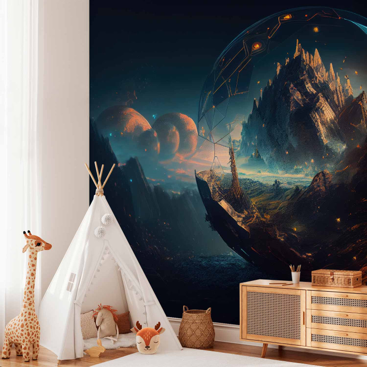 Photo Wallpaper A Magical Valley - A Mountain Landscape in a Glass Ball With Planets in the Background 150679 additionalImage 2