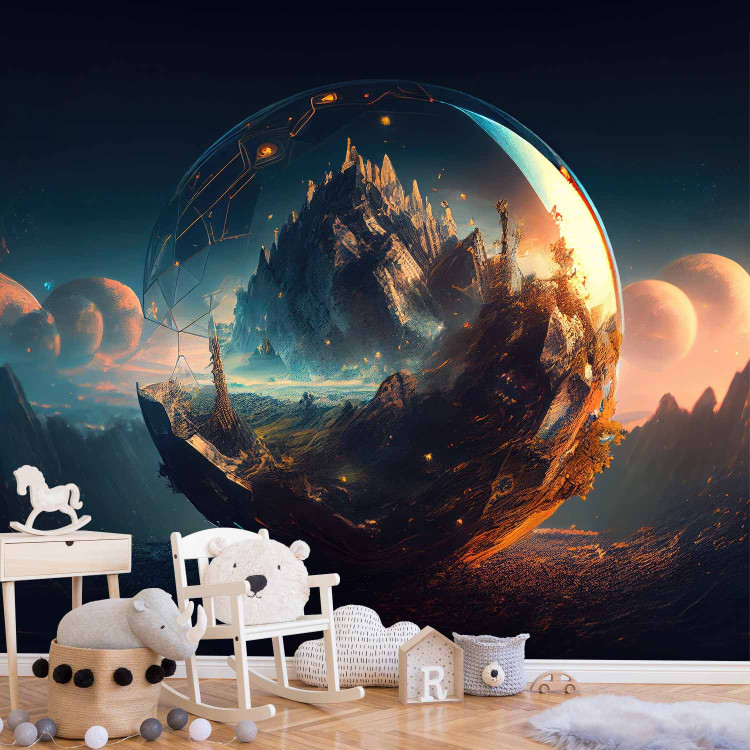 Photo Wallpaper A Magical Valley - A Mountain Landscape in a Glass Ball With Planets in the Background 150679 additionalImage 6