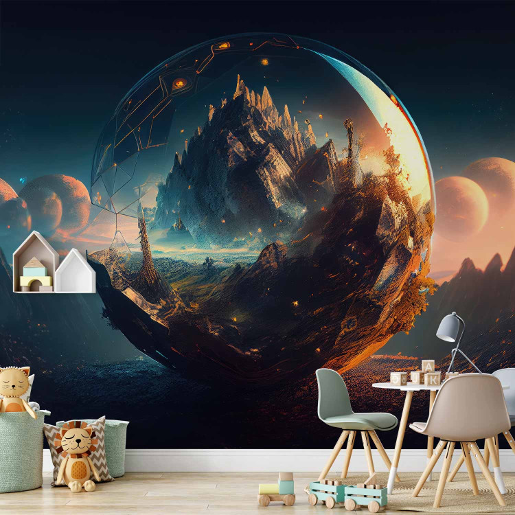 Photo Wallpaper A Magical Valley - A Mountain Landscape in a Glass Ball With Planets in the Background 150679 additionalImage 8