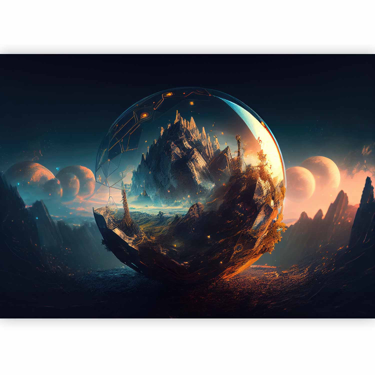 Photo Wallpaper A Magical Valley - A Mountain Landscape in a Glass Ball With Planets in the Background 150679 additionalImage 1