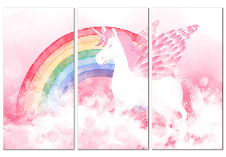 Canvas Art Print Pink Unicorn Power - Rainbow Composition With an Animal 151779