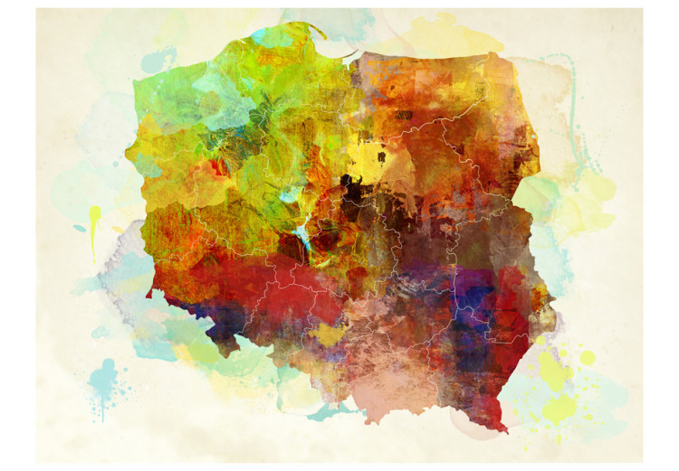 Wall Mural Explosion of Colours and Hues - Multicoloured Map of Poland with Watercolor Motif 60079 additionalImage 1