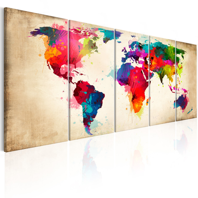 Canvas Print Bright Continents (5-piece) - World Map Painted with Watercolor 105189 additionalImage 2