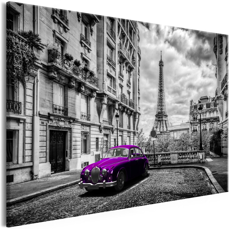 Canvas Art Print Car in Paris (1-part) Wide - Purple Car against Paris 107289 additionalImage 2