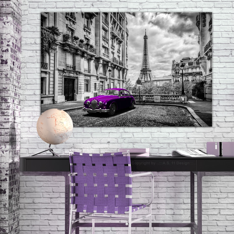 Canvas Art Print Car in Paris (1-part) Wide - Purple Car against Paris 107289 additionalImage 3