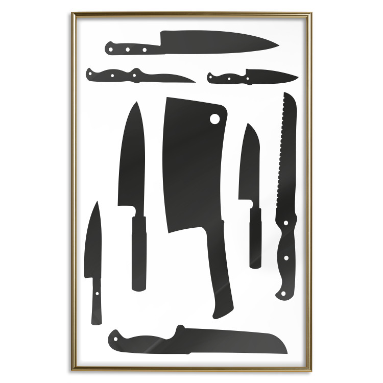 Wall Poster Cleaver and Knives - black and white simple composition with kitchen utensils 114589 additionalImage 20