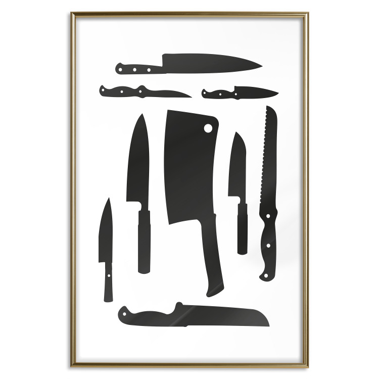 Wall Poster Cleaver and Knives - black and white simple composition with kitchen utensils 114589 additionalImage 16
