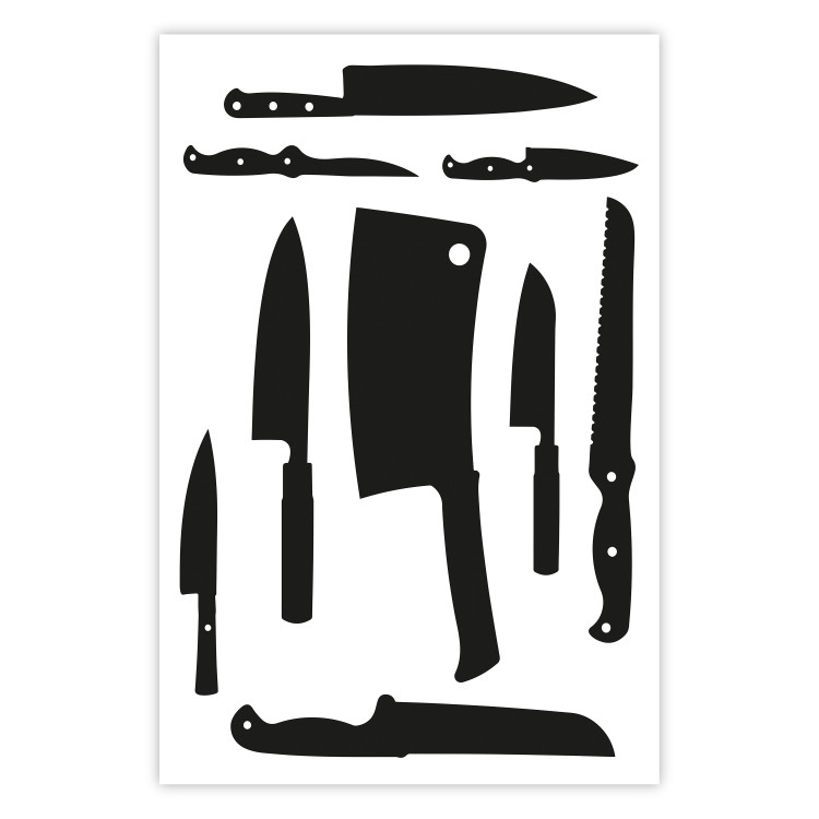 Wall Poster Cleaver and Knives - black and white simple composition with kitchen utensils 114589