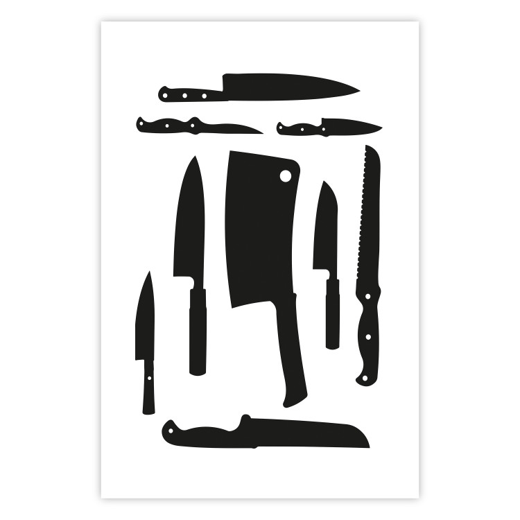 Wall Poster Cleaver and Knives - black and white simple composition with kitchen utensils 114589 additionalImage 25