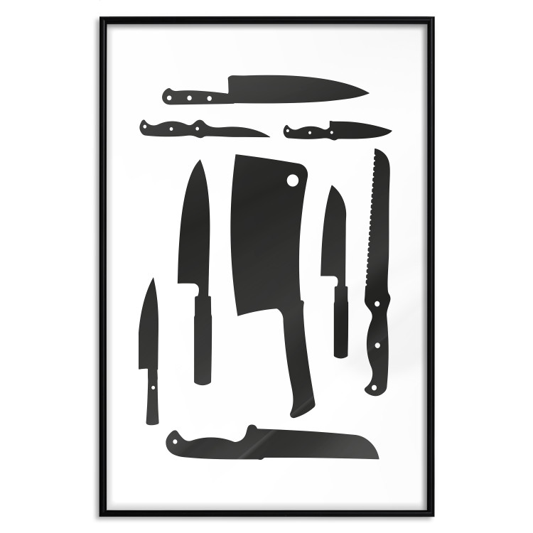 Wall Poster Cleaver and Knives - black and white simple composition with kitchen utensils 114589 additionalImage 17