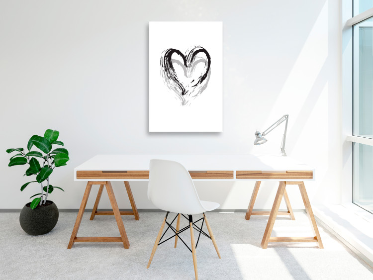 Canvas Art Print Heart in Two Shades (1-part) - Black and White Symbol of Love 115089 additionalImage 3