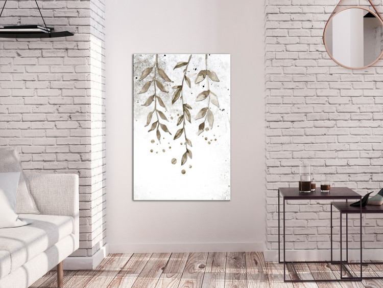 Canvas Nature in Boho Style (1-part) - Branch of Leaves on Grey Background 116389 additionalImage 3