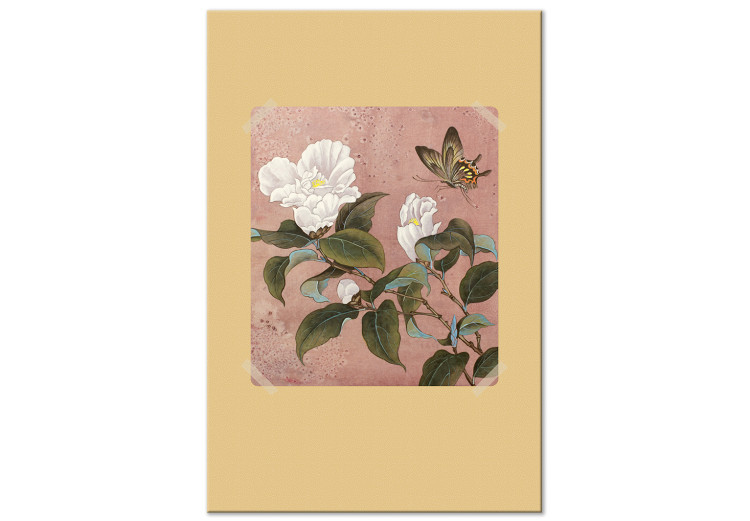 Canvas Art Print Butterfly over azalea flower - a floral motif in vintage style 117589