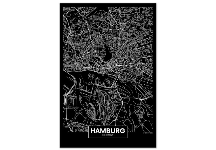 Canvas Print Dark Map of Hamburg (1 Part) Vertical 118089