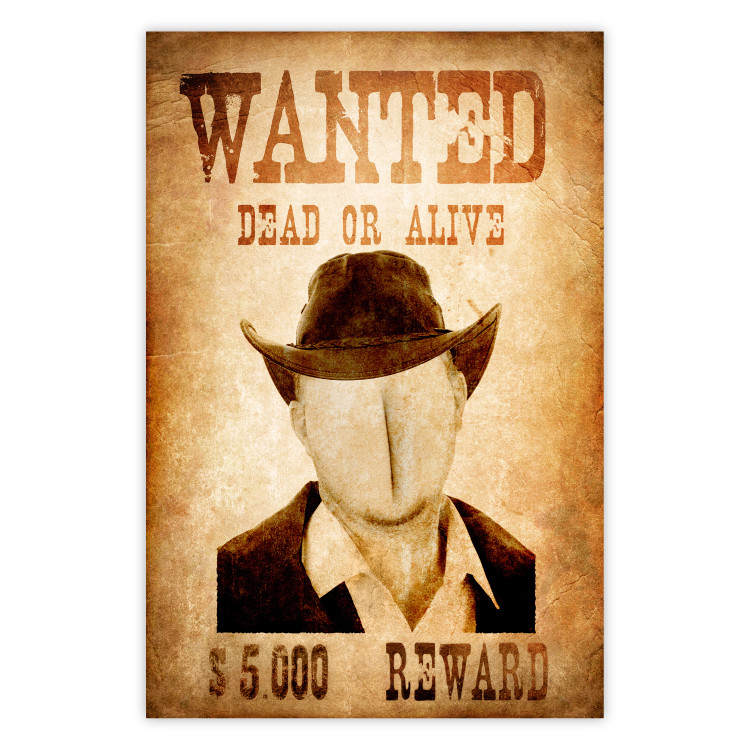 Poster Wanted - captions and faceless human figure on brown paper 123589