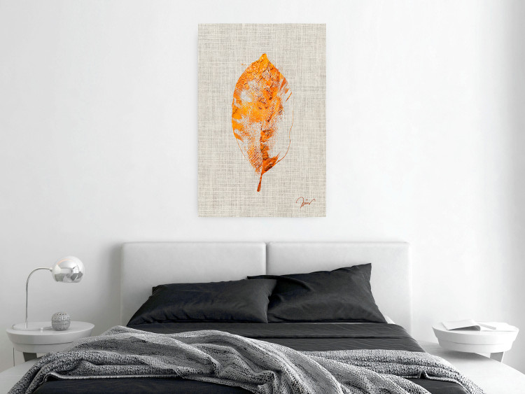 Poster Golden Flora - orange autumn leaf on grey fabric texture 123789 additionalImage 17
