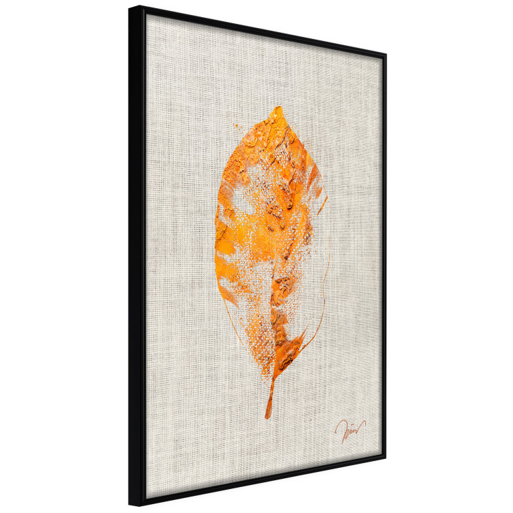 Poster Golden Flora - orange autumn leaf on grey fabric texture 123789 additionalImage 10